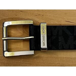 MICHAEL KORS Womens Black MK Signature Synthetic Leather Belt Size L NWT